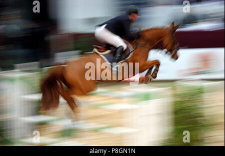 Neustadt (Dosse), Dynamics, Pferd und Reiter im Springreiten Stockfoto