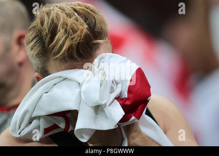 Moskau, Russland - Juli 11: England Verfechter nach der FIFA WM 2018 Russland Semi Final Match zwischen England und Kroatien bei Luzhniki Stadion am 11. Juli 2018 in Moskau, Russland. MB Media Stockfoto