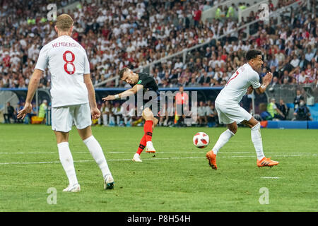 Juli 10, 2018: Ivan Perisic von Kroatien Schießen von luzhniki Stadion während das Halbfinale zwischen England und Kroatien während der WM 2018. Ulrik Pedersen/CSM Stockfoto