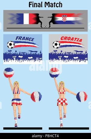 Finale der Weltmeisterschaft 2018 zwischen Frankreich und Kroatien Fußball-Teams. Alle Objekte sind in verschiedenen Schichten und der Text -Typen müssen nicht Stock Vektor