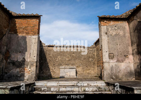 Pompeji, archäologische Stätte in der Nähe von Neapel, Macellum, (Markt) am Forum, Italien Stockfoto