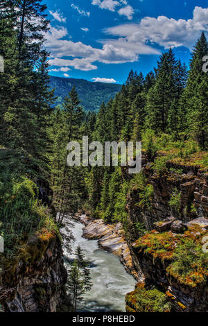 Natürliche Schönheit von Bull River, auf hohem Niveau, raging Thru ruggd Berge Canyon, in British Columbia, Kanada Stockfoto