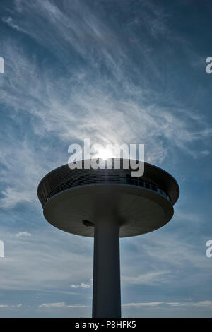 Leuchtturm Null in der Hamburger Hafencity. Stockfoto