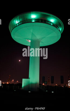 Leuchtturm Null in der Hamburger Hafencity. Stockfoto