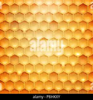 Vektor Illustration realistische Wabenstruktur. Honig, Bienenwachs, Tropfen Honig. EPS 10. Stock Vektor