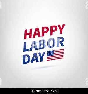 Vektor illustration Glücklich, Tag der Arbeit. Amerikanische Flagge. Logo Urlaub auf einem grauen Hintergrund. EPS 10. Stock Vektor