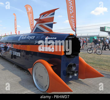 Bloodhound SSC jet Auto, jetzt LSR, British supersonic Fahrzeug zu Land, in Silverstone Rennstrecke, UTC, Silverstone, Towcester, England, NN12 8TL Stockfoto