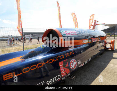 Bloodhound SSC jet Auto, jetzt LSR, British supersonic Fahrzeug zu Land, in Silverstone Rennstrecke, UTC, Silverstone, Towcester, England, NN12 8TL Stockfoto