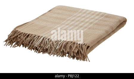 Wolle plaid auf weißem Hintergrund. Beschneidungspfad gehören. Stockfoto