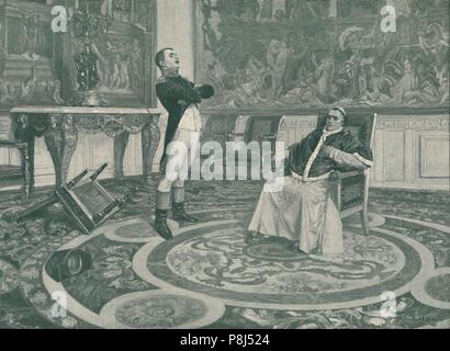 "Napoleon und Pius VII. in Fontainbleau", 1813, (1896). Papst Pius VII (1742-1823) wurde von Napoleon im Exil (1769-1821). Das Exil endete erst, wenn Pius VI. Stockfoto