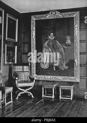 "Eine Ecke des Leicester Galerie, Knole. Mit Portrait von James I', 1928. Artist: Unbekannt. Stockfoto
