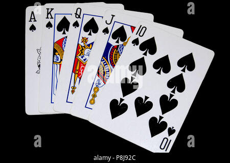 Royal Flush Spielkarten Poker Spiel isoliert Stockfoto