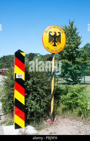 Grenze zwischen Deutschland und Polen, die deutsche Grenze post und Zeichen, Ahlbeck, Swinemünde, Usedom Stockfoto