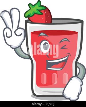 Zwei Finger strawberry mojito Charakter Cartoon Stock Vektor