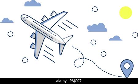 Flugzeug Flugzeug airliner Symbol auf weißem Hintergrund. Flach- und Line Art Stil. Stock Vektor