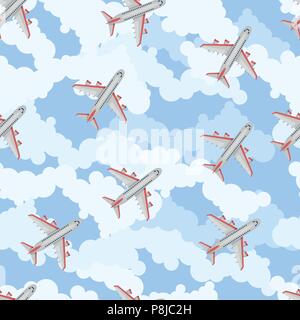 Nahtlose Muster Flugzeug in den Himmel. Flat Style. Stock Vektor