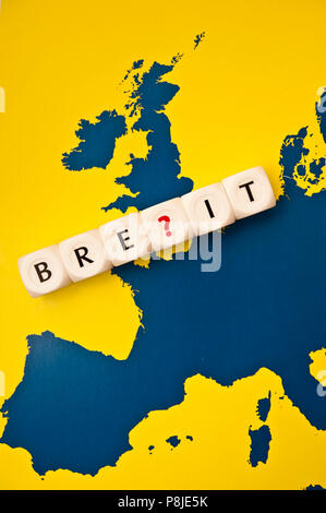 Konzeptionelle Bild für wachsende Zweifel über Großbritannien und Europa Union oder Brexit Stockfoto