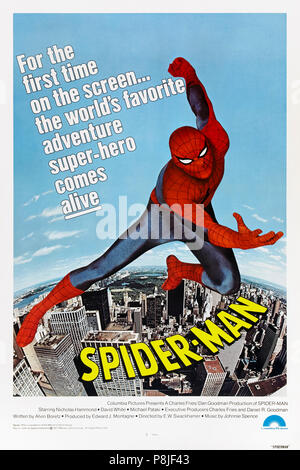 Spider-Man (1977) von E. W. Swackhamer Regie und Hauptdarsteller Nicholas Hammond, David White, Michael Pataki und Lisa Eilbacher. Funktion lange Pilot Episode der TV 1978 Serie The Amazing Spider-Man, die ein Kinostart in einigen Gebieten gegeben wurde.