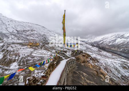 Dhankar dhankar Gompa, Dorf, Winter Spiti, Himachal Stockfoto