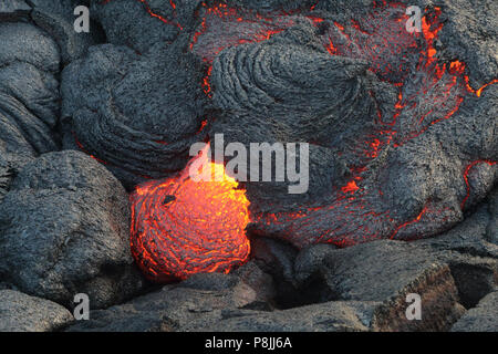 Frische Pahoehoe-lava Fluss von der Puu oo an den Flanken des Kilauea Vulkans vent, auf der grossen Insel von Hawai'i Stockfoto