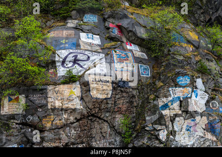 Schiff Signatur Wall, Skagway, Alaska, United States, USA, Dienstag, 22. Mai 2018. Stockfoto