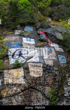 Schiff Signatur Wall, Skagway, Alaska, United States, USA, Dienstag, 22. Mai 2018. Stockfoto