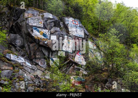 Schiff Signatur Wall, Skagway, Alaska, United States, USA, Dienstag, 22. Mai 2018. Stockfoto