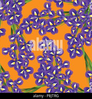 Dunkel Blau Lila Iris Blume auf orangem Hintergrund. Vector Illustration. Stock Vektor