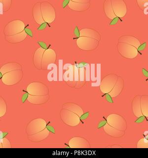 Pfirsich Nahtlose auf orangem Hintergrund. Vector Illustration. Stock Vektor