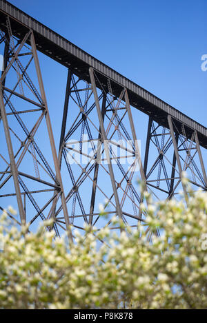 Die Hohe Brücke in Lethbridge, Alberta, als im Frühling aus dem alten Mann River Valley gesehen. Stockfoto