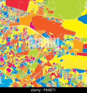 Kabul, Afghanistan, bunte Vektorkarte. Weiße Straßen, Schienen und Wasser. Helle farbige Wahrzeichen formen. Kunst Muster drucken. Stock Vektor