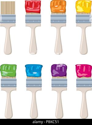 Vektor einrichten des Künstlers bunt Pinseln auf weißem Hintergrund. Sammlung von Pinsel Werkzeuge. Pinsel flach Symbole Stock Vektor