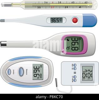 Vektor-Set von Thermometern verschiedene Zimmerarten Stock Vektor