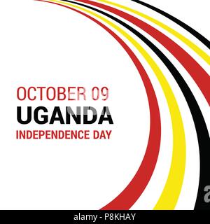 Vektor 9. Oktober Uganda Independence Day. Schwarz Rot und Gelb Uganda Flagge Linien mit Typografie Feier Karte. Abbildung. Für web design und Stock Vektor