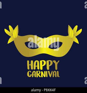 Gerne brasilianische Karneval Tag. Golden Karneval Maske mit Federn und Typografie auf blauem Hintergrund. Für web design und Application Interface, verwenden Sie auch Stock Vektor