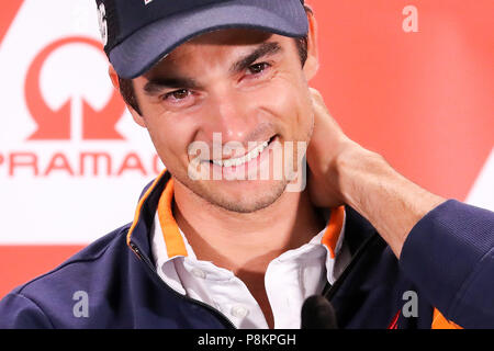 12. Juli 2018, Deutschland, Hohenstein-Ersntthal, Motorsport, Grand Prix Deutschland, Moto GP auf der Sachsen Ring: Spanisch Repsol-Honda Fahrer Dani Pedrosa kündigt seinen Rückzug aus der MotoGP während einer Pressekonferenz. Foto: Jan Woitas/dpa-Zentralbild/dpa Quelle: dpa Picture alliance/Alamy leben Nachrichten Stockfoto