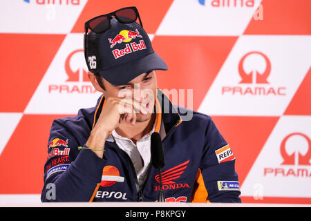 12. Juli 2018, Deutschland, Hohenstein-Ersntthal, Motorsport, Grand Prix Deutschland, Moto GP auf der Sachsen Ring: Spanisch Repsol-Honda Fahrer Dani Pedrosa kündigt seinen Rückzug aus der MotoGP während einer Pressekonferenz. Foto: Jan Woitas/dpa-Zentralbild/dpa Quelle: dpa Picture alliance/Alamy leben Nachrichten Stockfoto