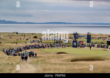 Gullane Golf Club, Gullane, Großbritannien. 12. Juli 2018. Aberdeen Investitionen Scottish Open Golf, Runde 1; Blick auf die 6 grünen Credit: Aktion plus Sport/Alamy leben Nachrichten Stockfoto