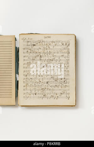 HANDOUT - Datum unbekannt, Deutschland, Frankfurt am Main: Die ouvertüre von Robert Schumanns "Szenen aus Goethes Faust" in der Handschrift des Komponisten (2. Version), Klavier Partitur. Schumanns handschriftliche Entwürfe für seine "Szenen aus Goethes Faust" werden erstmals der Öffentlichkeit zur Verfügung. Das berühmte Stück durch Versteigerung erworben von der Französischen Gemeinschaft von Eigentümern Aristophil, wie Das Freie Deutsche Hochstift in Frankfurt gemeldet. Foto: Axel Schneider/Freies Deutsches Hochstift/Frankfurter Goethe-Museum/dpa - ACHTUNG: Nur zur redaktionellen Verwendung im Zusammenhang mit der beantragten aktuellen Beri Stockfoto
