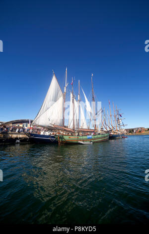 Sunderland, Großbritannien. 12. Juli 2018. Die Tall Ships Race in Sunderland im Nordosten Englands. Die großen Schiffe werden in Sunderland werden vom 11. bis 14. Juli vor dem Abflug auf der ersten Etappe der 2018 Tall Ships Race, Ebsjerg in Dänemark. Credit: Stuart Forster/Alamy leben Nachrichten Stockfoto