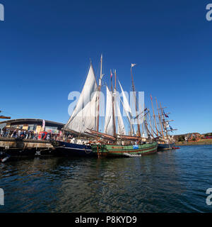 Sunderland, Großbritannien. 12. Juli 2018. Die Tall Ships Race in Sunderland im Nordosten Englands. Die großen Schiffe werden in Sunderland werden vom 11. bis 14. Juli vor dem Abflug auf der ersten Etappe der 2018 Tall Ships Race, Ebsjerg in Dänemark. Credit: Stuart Forster/Alamy leben Nachrichten Stockfoto