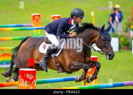 Fontainebleu, Frankreich. 12. Juli 2018. William Fletcher reiten Persimmon. GBR. 2. Wettbewerb. Junge Reiter. 1,50 m. Longines FEI EUROPÄISCHE JAHR J CH-Meisterschaft. Springen. Le Grand Parkett. Fontainebleu. Frankreich. 12.07.2018. Credit: Sport in Bildern/Alamy leben Nachrichten Stockfoto