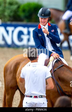 Fontainebleu, Frankreich. 12. Juli 2018. Harry Charles reiten Vivaldi Du Dom. GBR. 2. Wettbewerb. Junge Reiter. 1,50 m. Longines FEI EUROPÄISCHE JAHR J CH-Meisterschaft. Springen. Le Grand Parkett. Fontainebleu. Frankreich. 12.07.2018. Credit: Sport in Bildern/Alamy leben Nachrichten Stockfoto