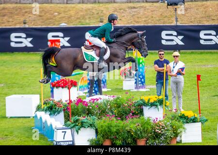 Fontainebleu, Frankreich. 12. Juli 2018. Michael Pender, Casanova. IRL. 2. Wettbewerb. Junge Reiter. 1,50 m. Longines FEI EUROPÄISCHE JAHR J CH-Meisterschaft. Springen. Le Grand Parkett. Fontainebleu. Frankreich. 12.07.2018. Credit: Sport in Bildern/Alamy leben Nachrichten Stockfoto