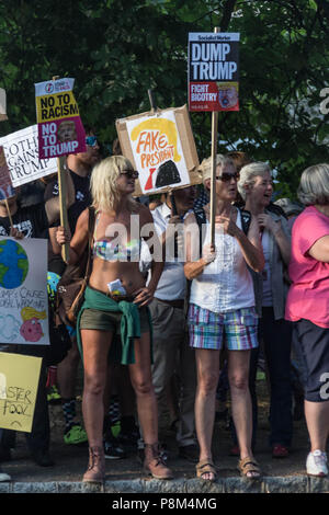 Blenheim, UK. 12. Juli 2018. Trump Demo außerhalb des Blenheim Palace gates Credit: Graham Lenton/Alamy leben Nachrichten Stockfoto