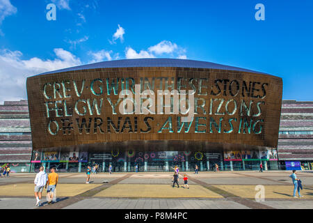 Welsh Millenium Center, Event Center, Architekt Percy Thomas, Cardiff, South Glamorgan, Wales, Vereinigtes Königreich Stockfoto