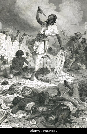 Tod von abessinische Kaiser Theodor II., Tewodros II., Selbstmord zu begehen, am Ostermontag, 13. April 1868, als die britische Armee stürmte Magdalla, britischen Expedition nach Abessinien, 1867-1868, schiessen sich selbst mit einer Pistole begabt, die ihm von Königin Victoria Stockfoto