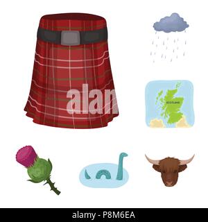 Land Schottland cartoon Symbole im Set Sammlung für Design. Sightseeing, Kultur und Tradition vektor Symbol lieferbar Abbildung. Stock Vektor