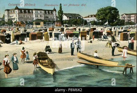 Ostseebad Ahlbeck: Strand Szene mit der Ahlbecker Hof, Stockfoto