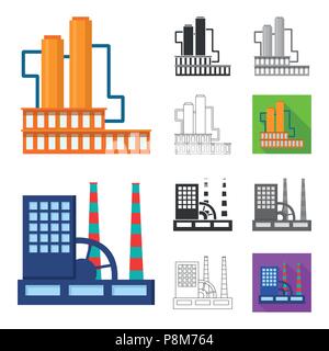 Fabrik- und Cartoon, schwarz, flach, monochrom, umriss Symbole im Set Sammlung für Design. Fabrik- und Ausrüstung vektor Symbol lieferbar illustrati Stock Vektor